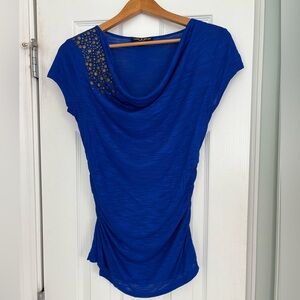 Cable & Gauge Royal Blue Cowl Neck Blouse